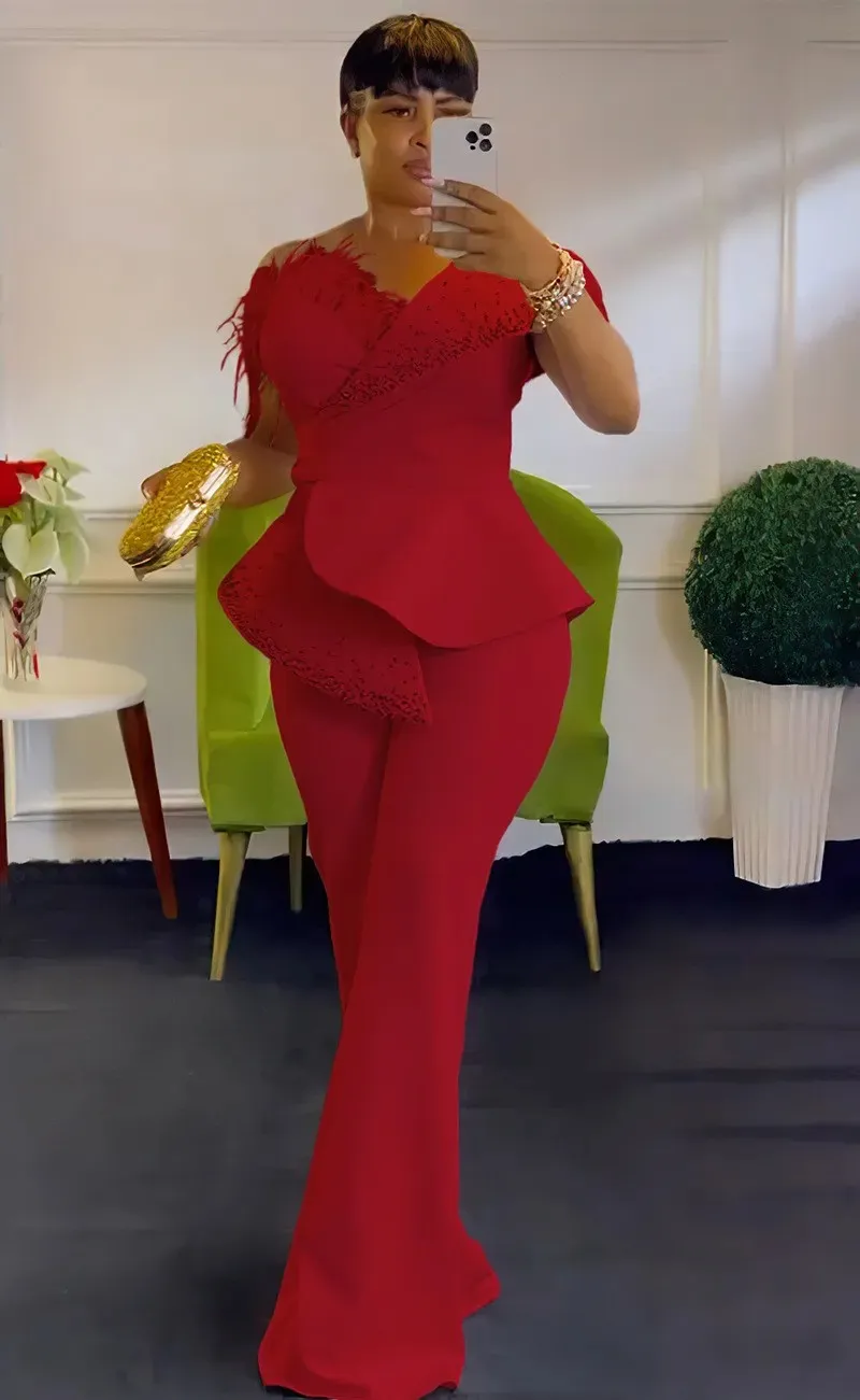 Off shoulder high waisted jumpsuit