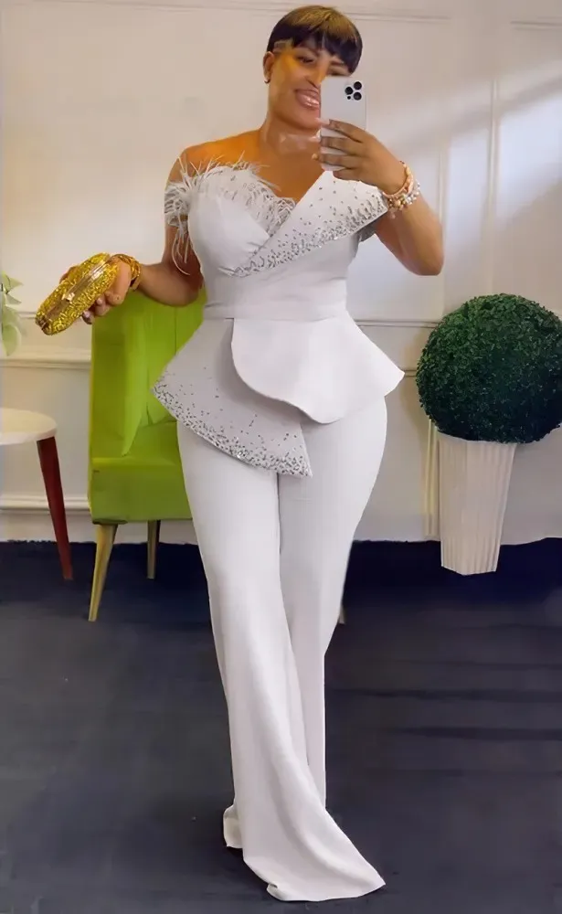 Off shoulder high waisted jumpsuit