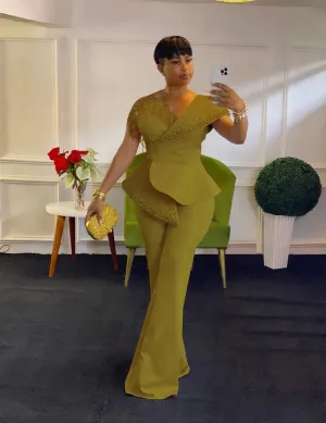 Off shoulder high waisted jumpsuit