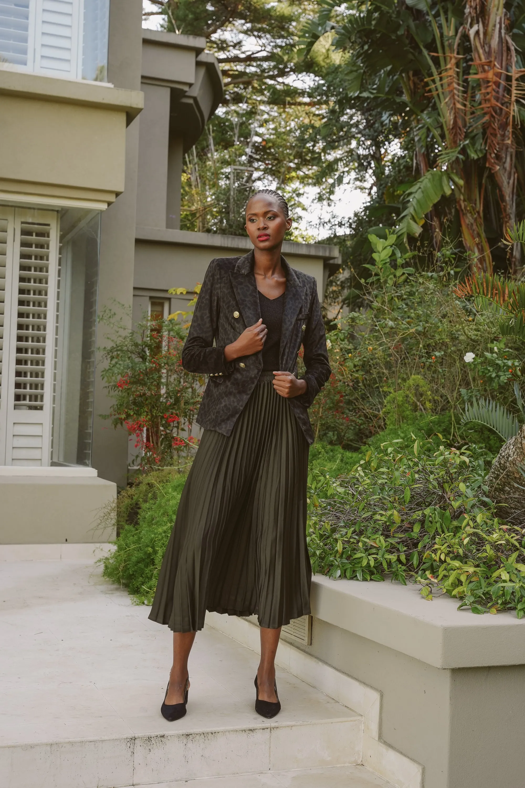Olive Pleated Skirt