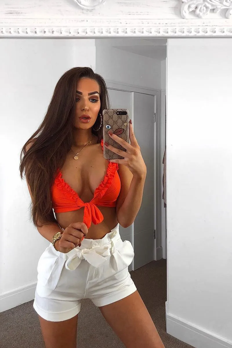 Orange Frill Tie Front Crop Top - Adali