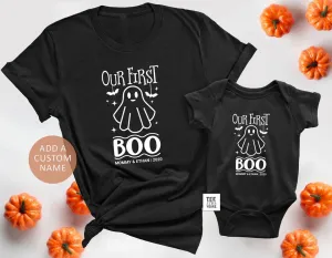 Our First Family Boo - Family Matching Shirts for Halloween 2023, Baby 1st Halloween Outfit, Personalized 1st Halloween Custom name Set