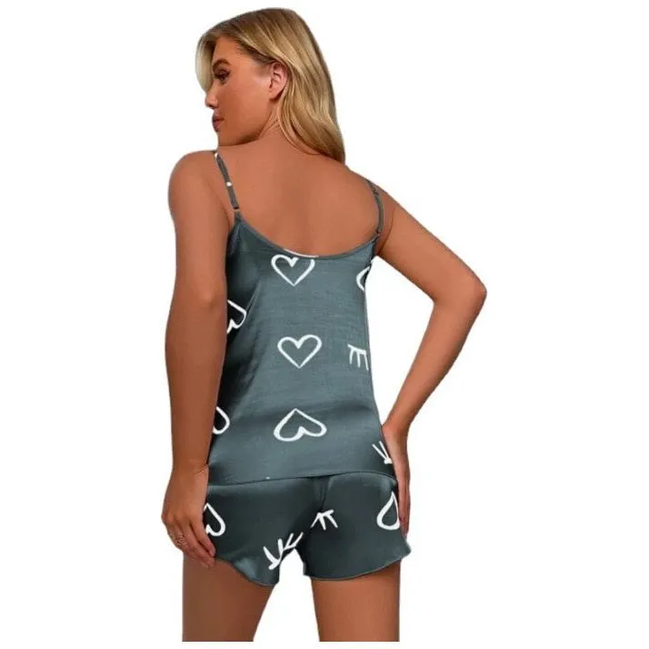 Pajama Set Women's 2 Pieces Sleepwear Silk Satin Cami Top & Shorts
