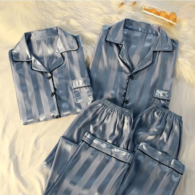Pajamas Sets High-quality Light Luxury Silk Women's Pajama Spring Autumn Long-sleeve Cardigan Set Fashion Ice Silk Home Clothing
