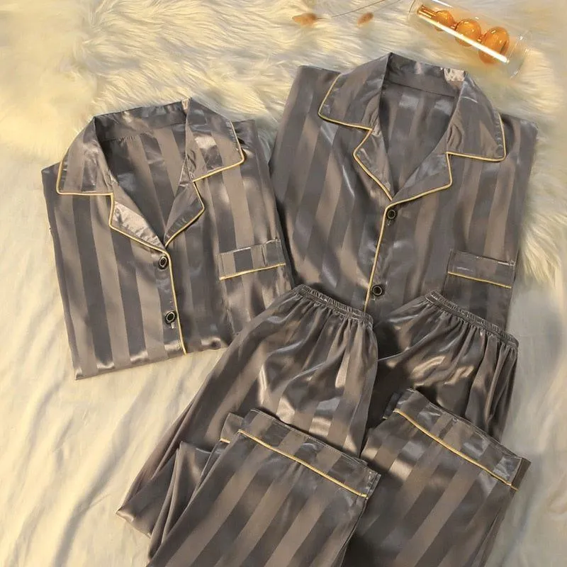 Pajamas Sets High-quality Light Luxury Silk Women's Pajama Spring Autumn Long-sleeve Cardigan Set Fashion Ice Silk Home Clothing
