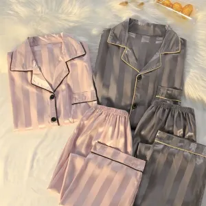 Pajamas Sets High-quality Light Luxury Silk Women's Pajama Spring Autumn Long-sleeve Cardigan Set Fashion Ice Silk Home Clothing