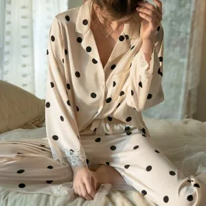 Pajamas With Real Silk Lace Border Dots
