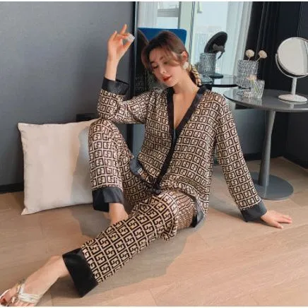 Pajamas Women's Simulation Silk Wide Leg Pants Casual Home Wear