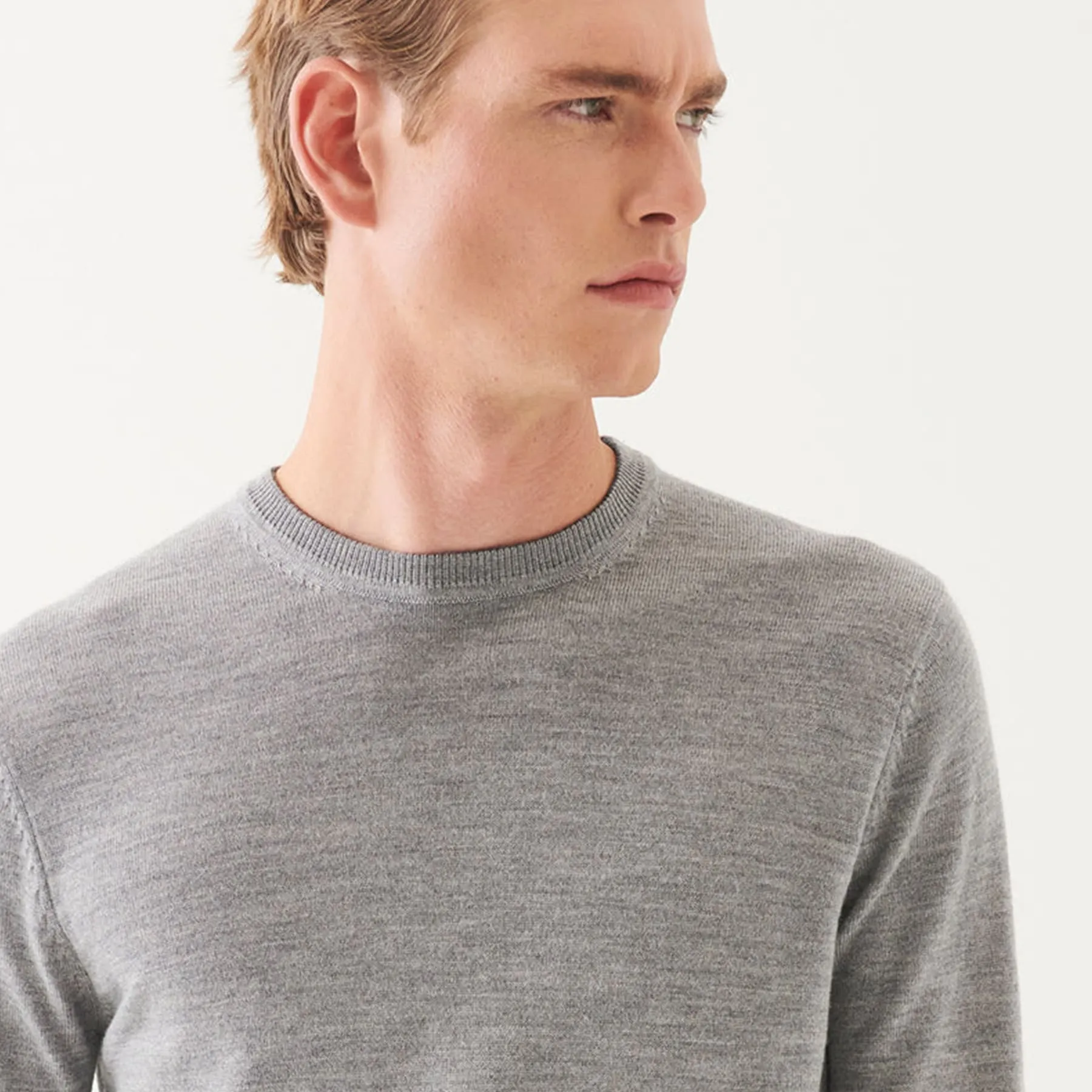 Patrick Assaraf Merino Crewneck with Elbow Patches - Mist Shadow Gray