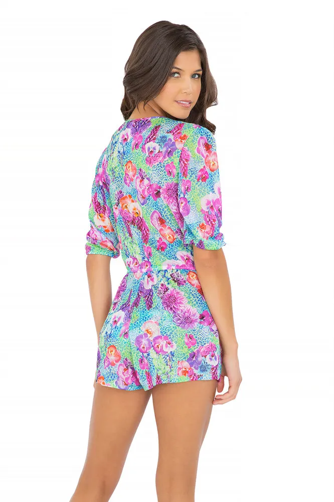 PEQUEÑO PARAISO - Wrap Front 3/4 Sleeve Romper • Multicolor