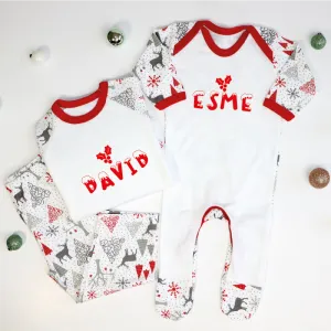 Personalised Snow and Mistletoe Matching Family Baby Christmas Pyjamas