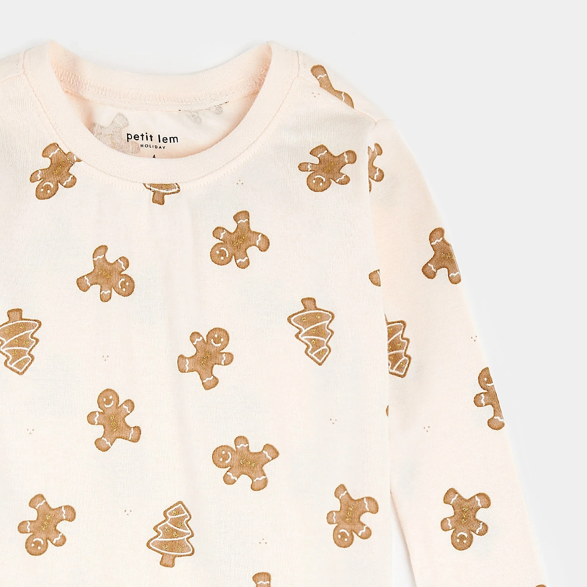 Petit Lem Gingerbread Print on Silver Peony PJ Set