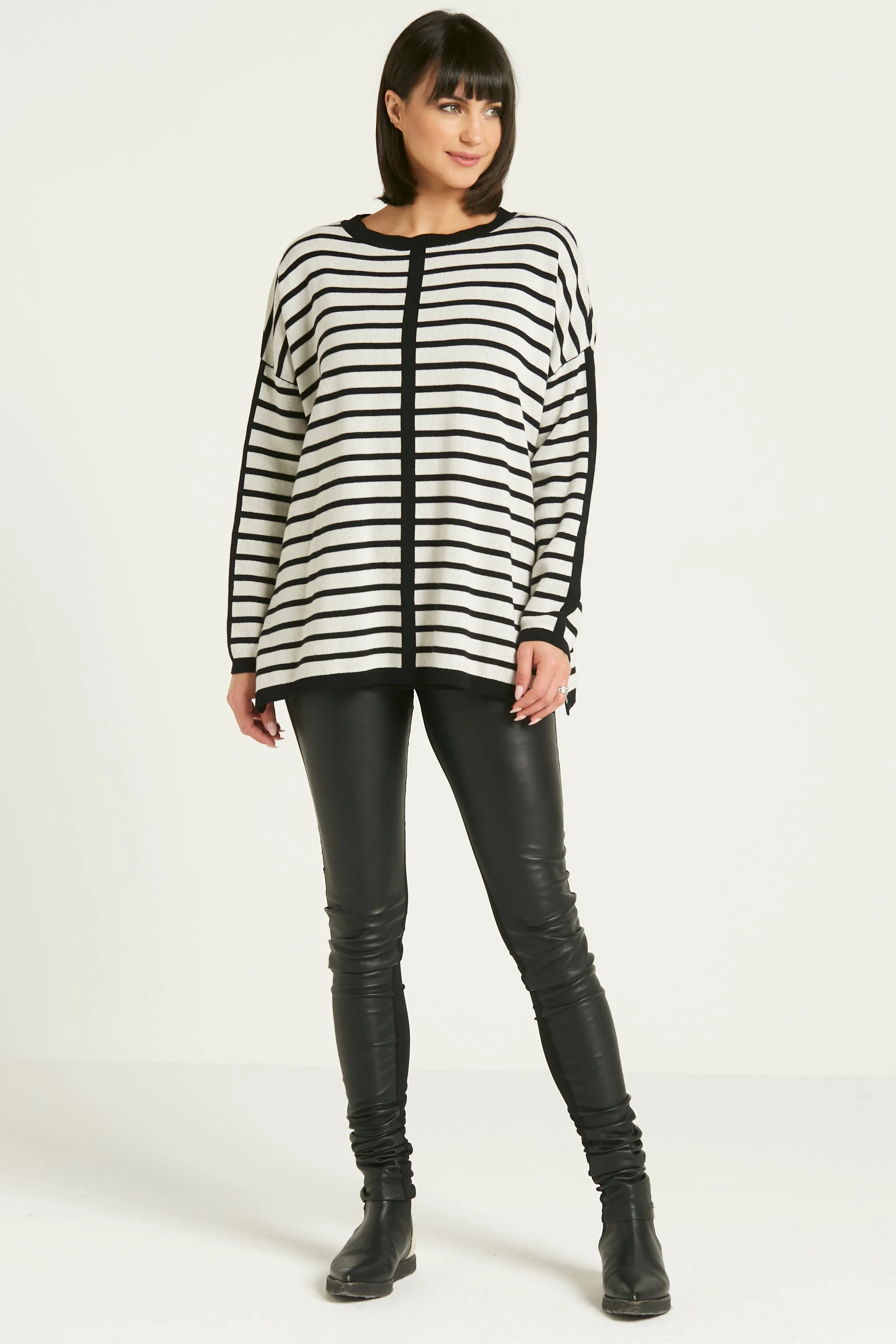 Pima Cotton Horizontal Crewneck Sweater