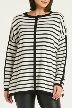 Pima Cotton Horizontal Crewneck Sweater