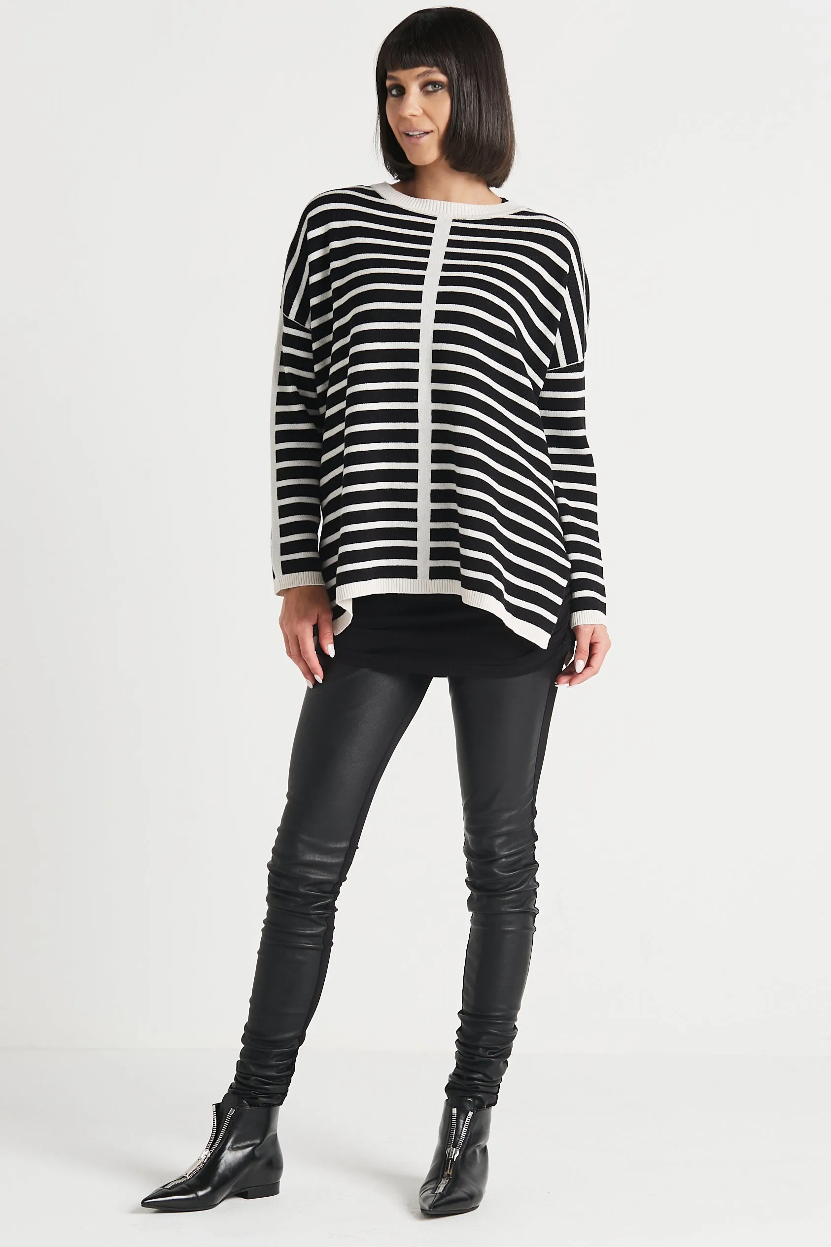 Pima Cotton Horizontal Crewneck Sweater