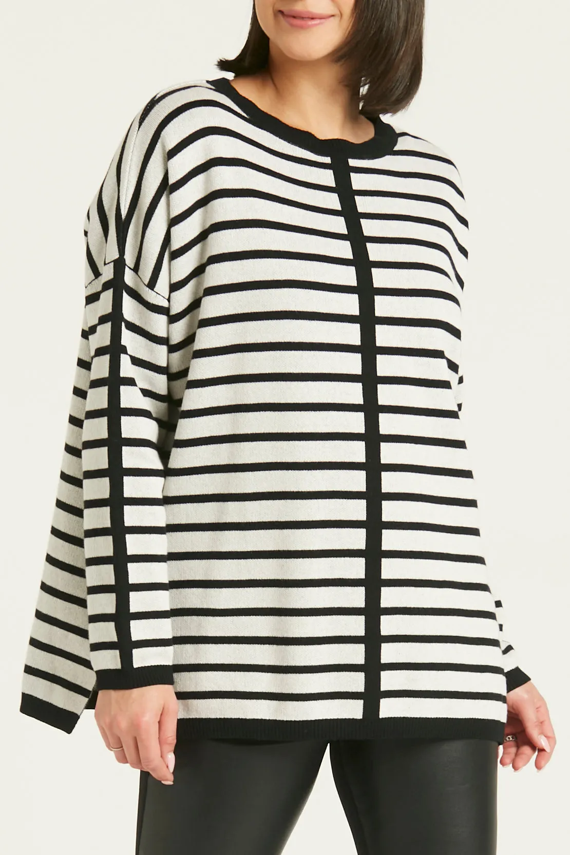 Pima Cotton Horizontal Crewneck Sweater