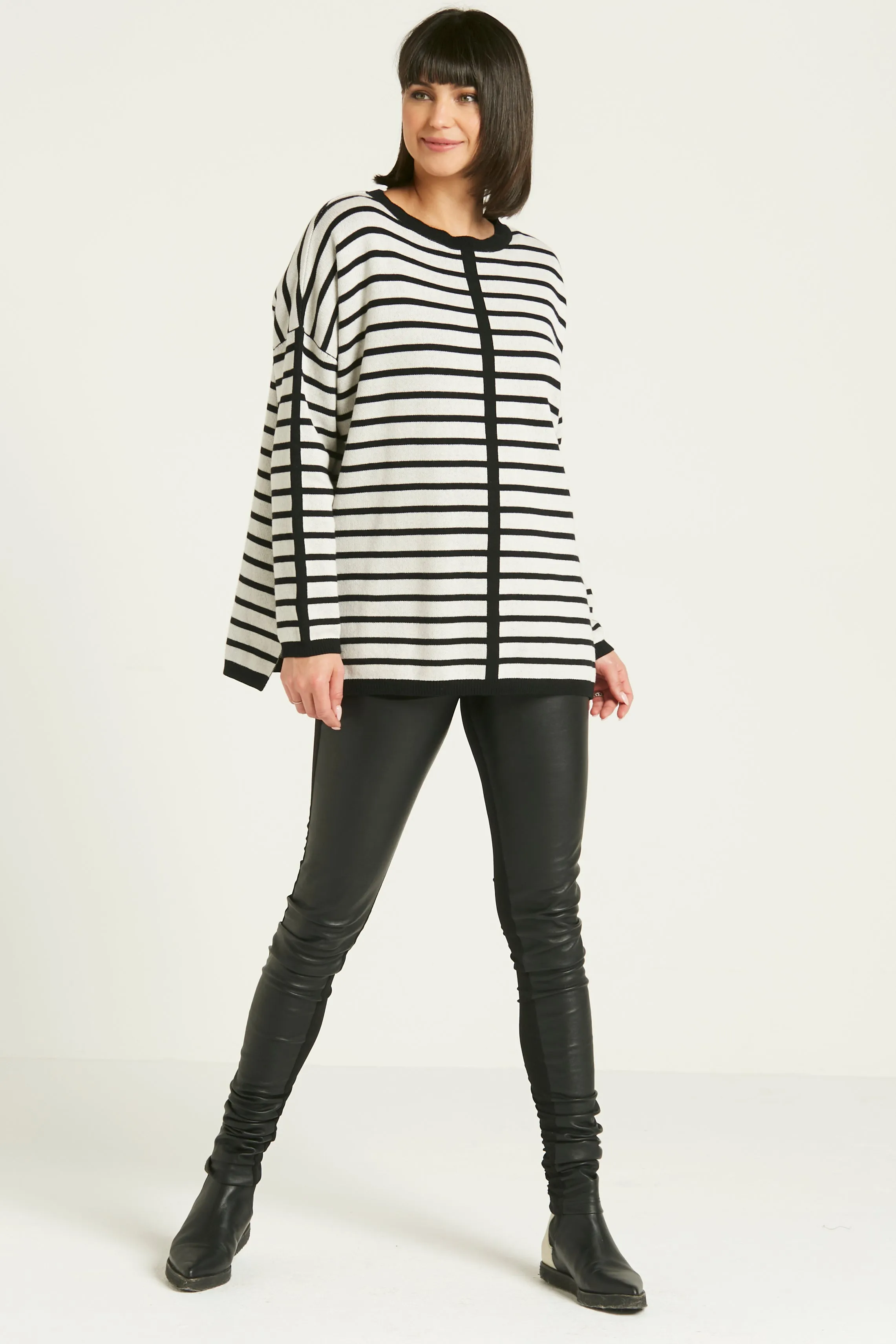Pima Cotton Horizontal Crewneck Sweater