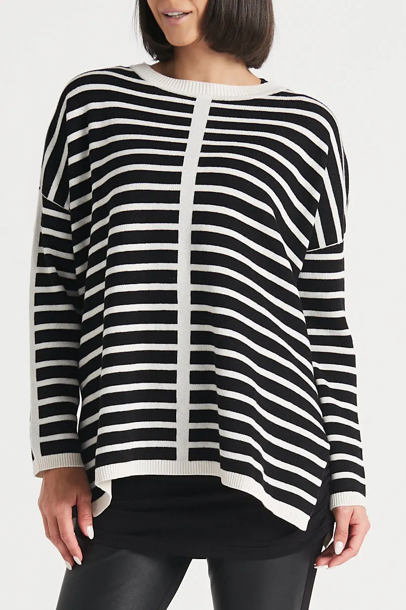 Pima Cotton Horizontal Crewneck Sweater