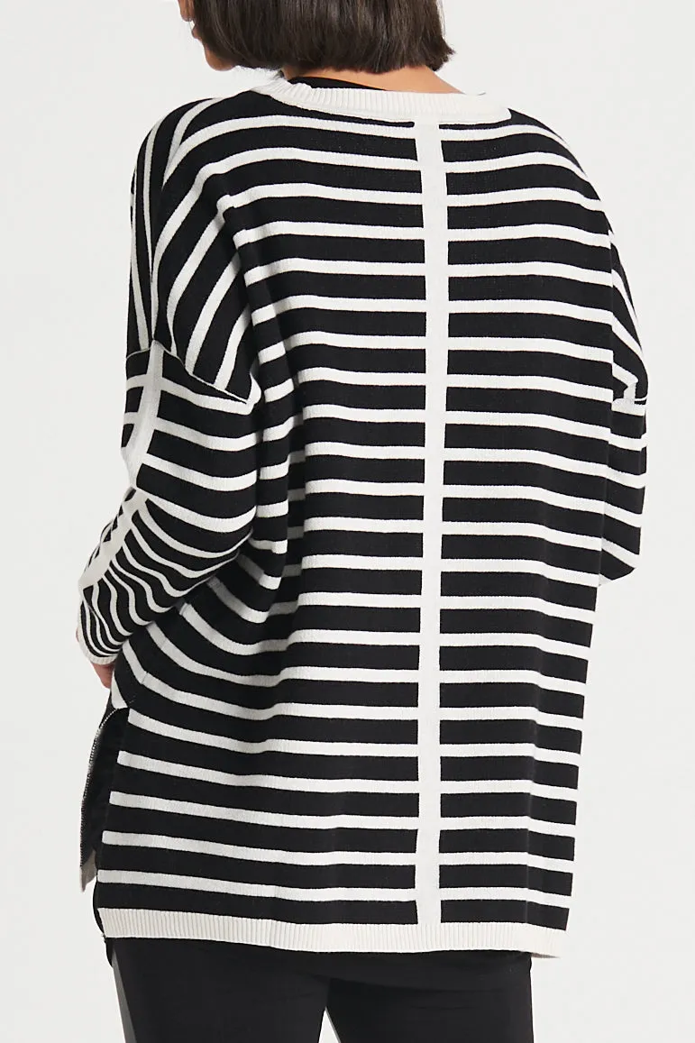 Pima Cotton Horizontal Crewneck Sweater