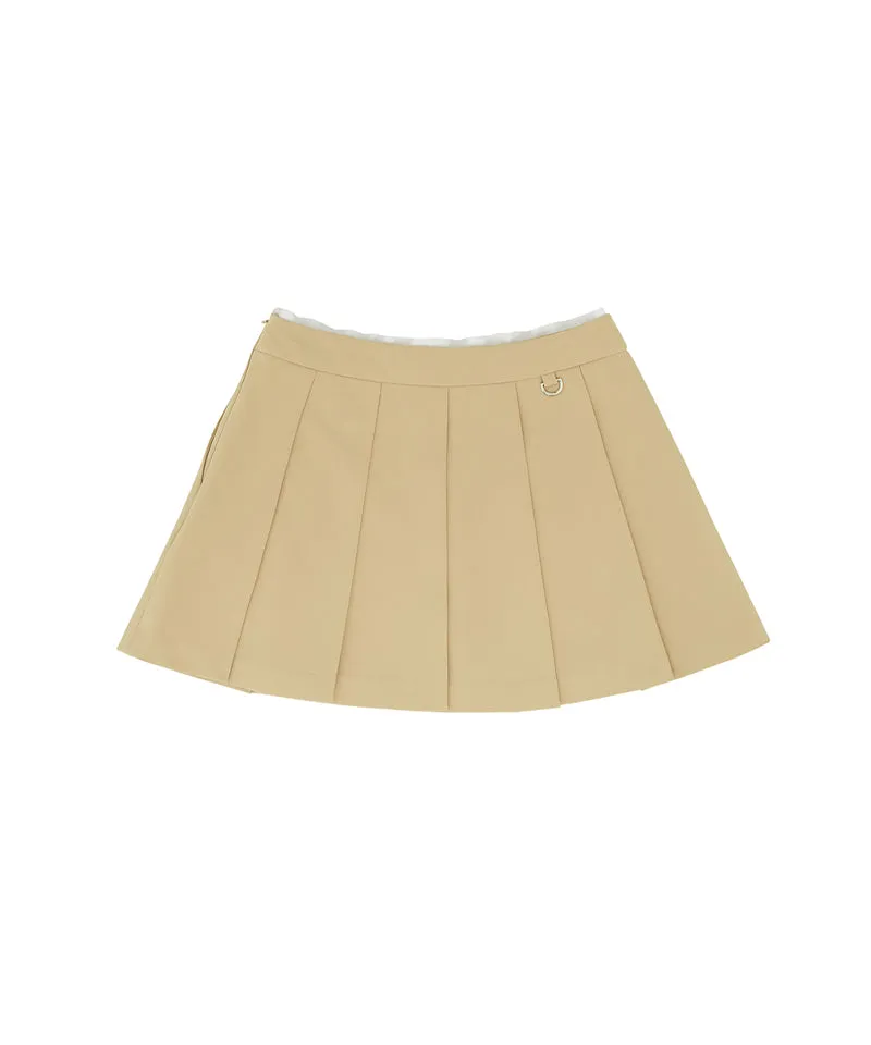 PIV'VEE Preppy String Pleated Skirt - Milk Tea Beige