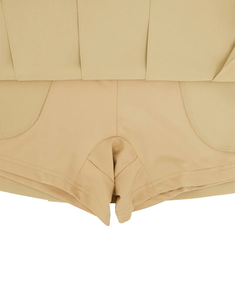 PIV'VEE Preppy String Pleated Skirt - Milk Tea Beige