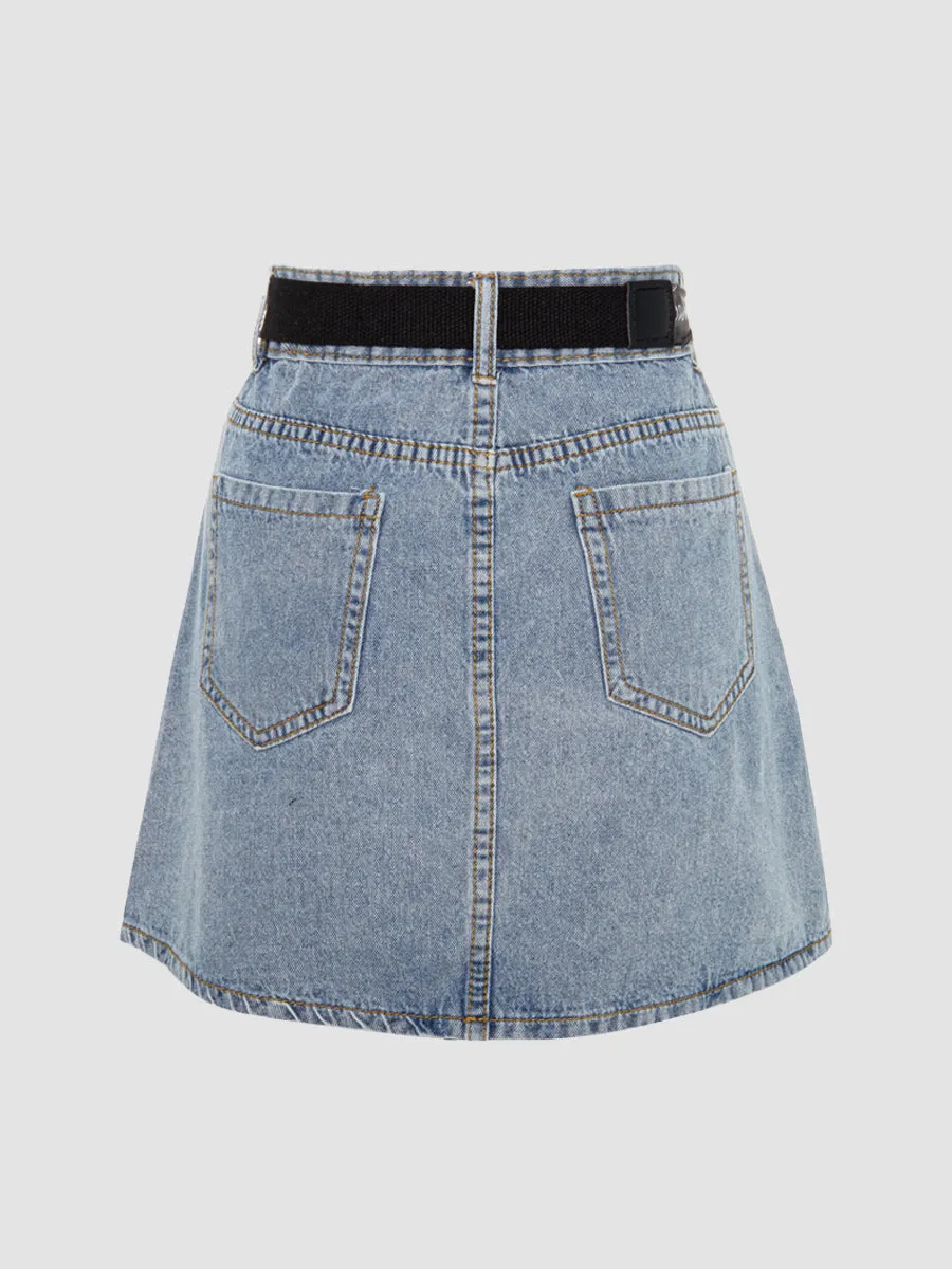 Pleated Denim Skirt
