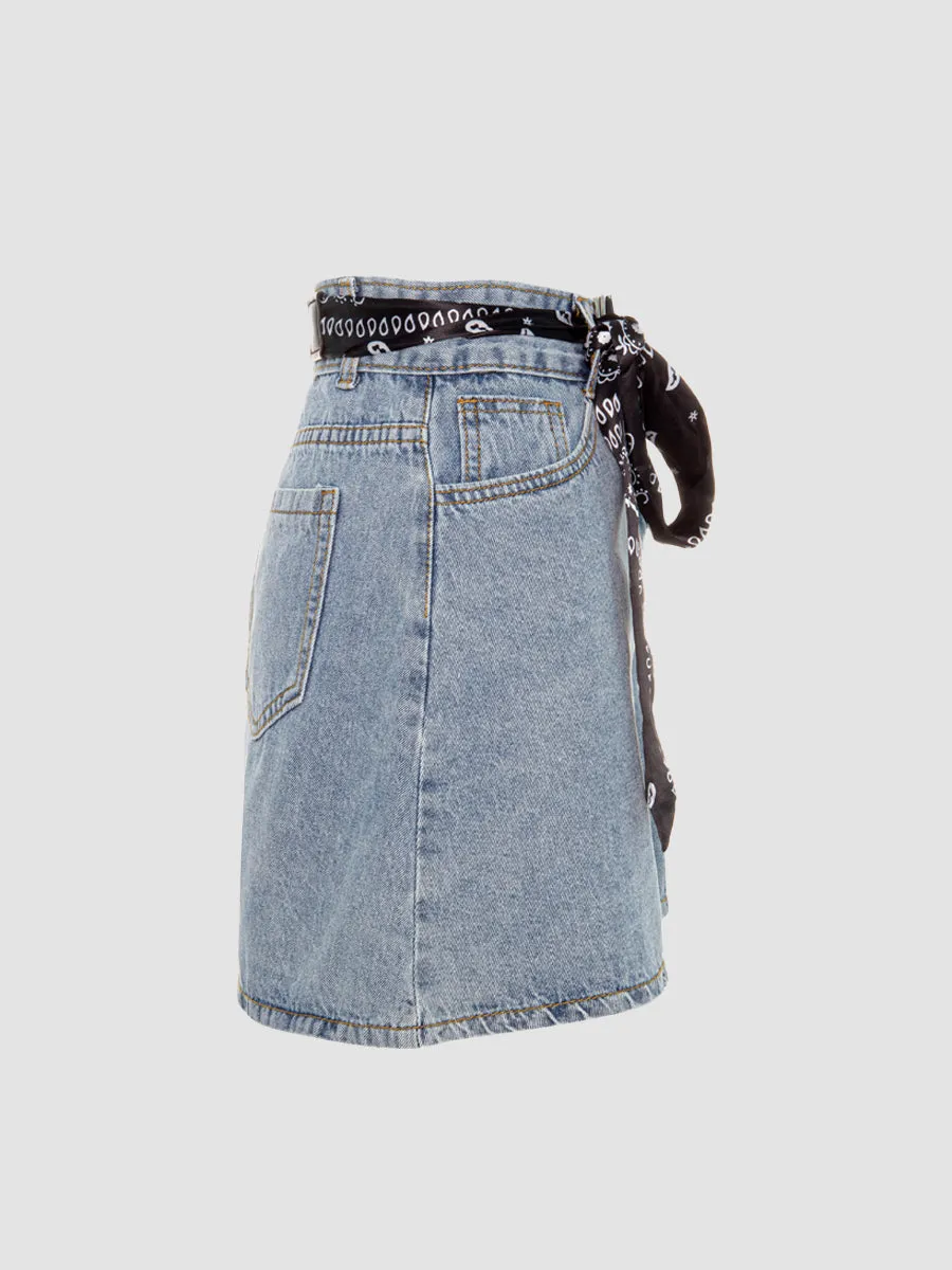 Pleated Denim Skirt
