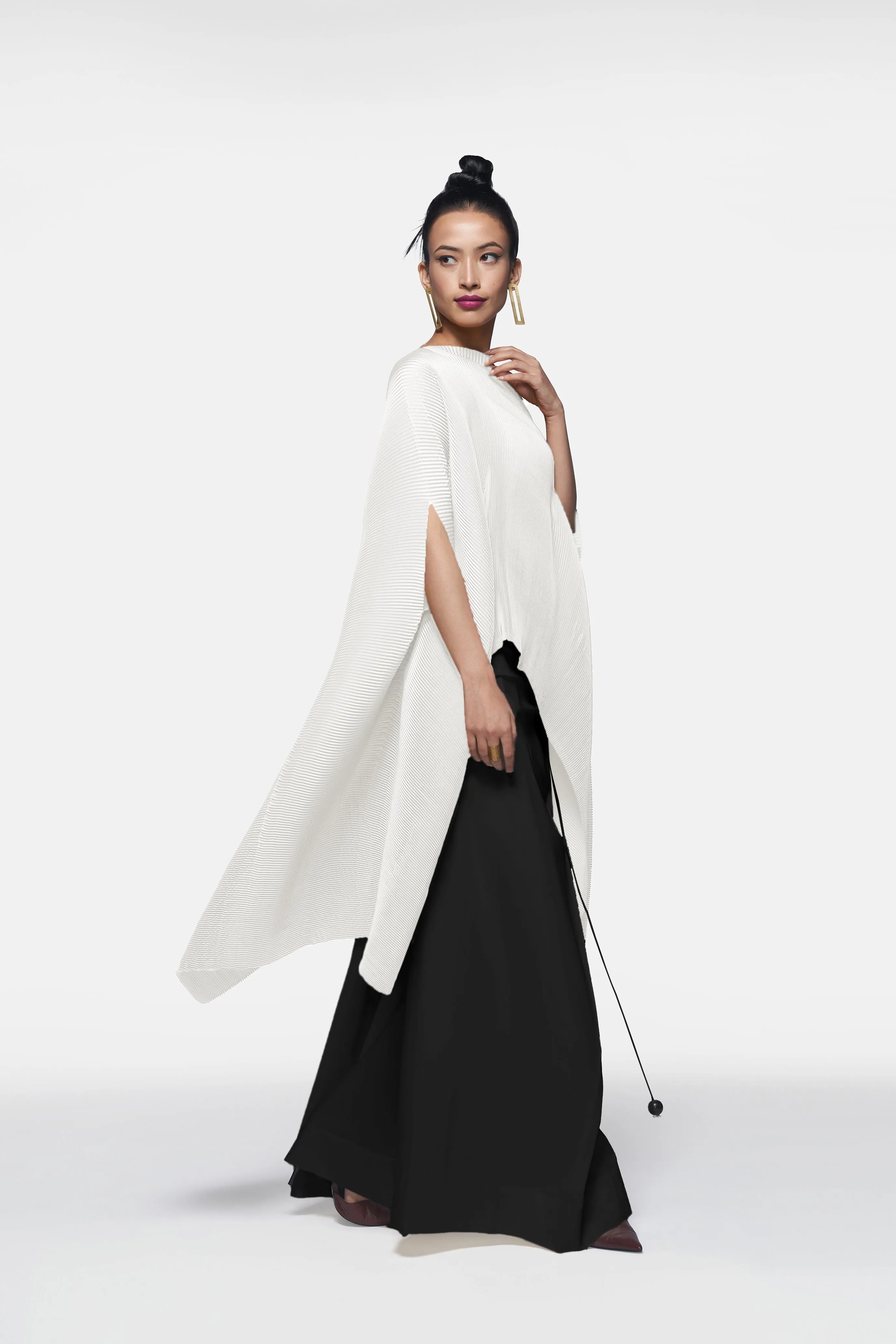Pleated Long Poncho