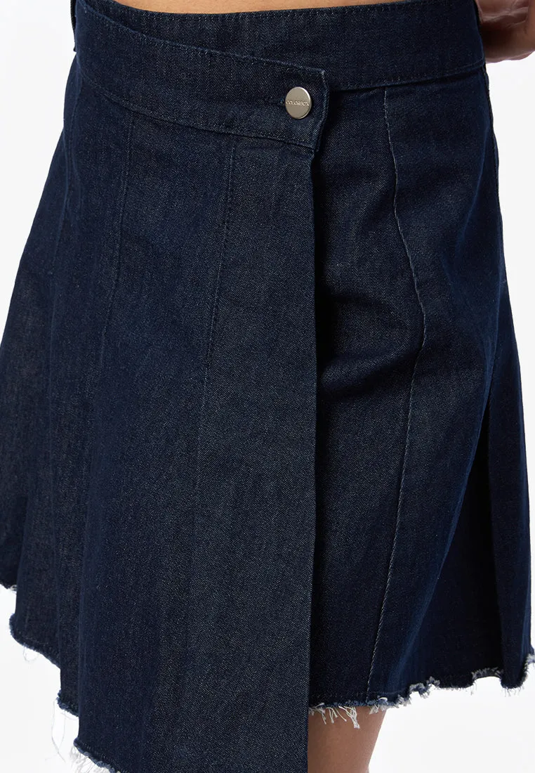 Pleated Mini Denim Skirt