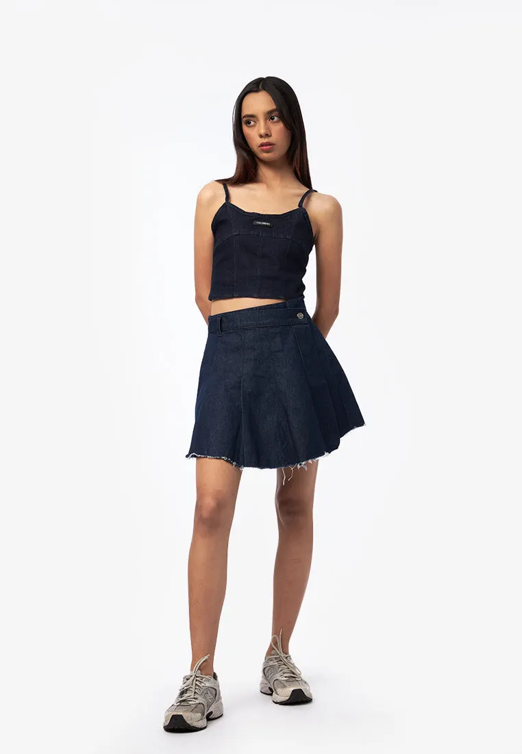 Pleated Mini Denim Skirt