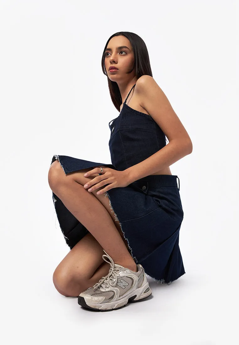 Pleated Mini Denim Skirt