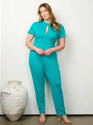 PLUS SIZE SHORT SLEEVE BACK TIE WIDE LEG JUMPSUIT