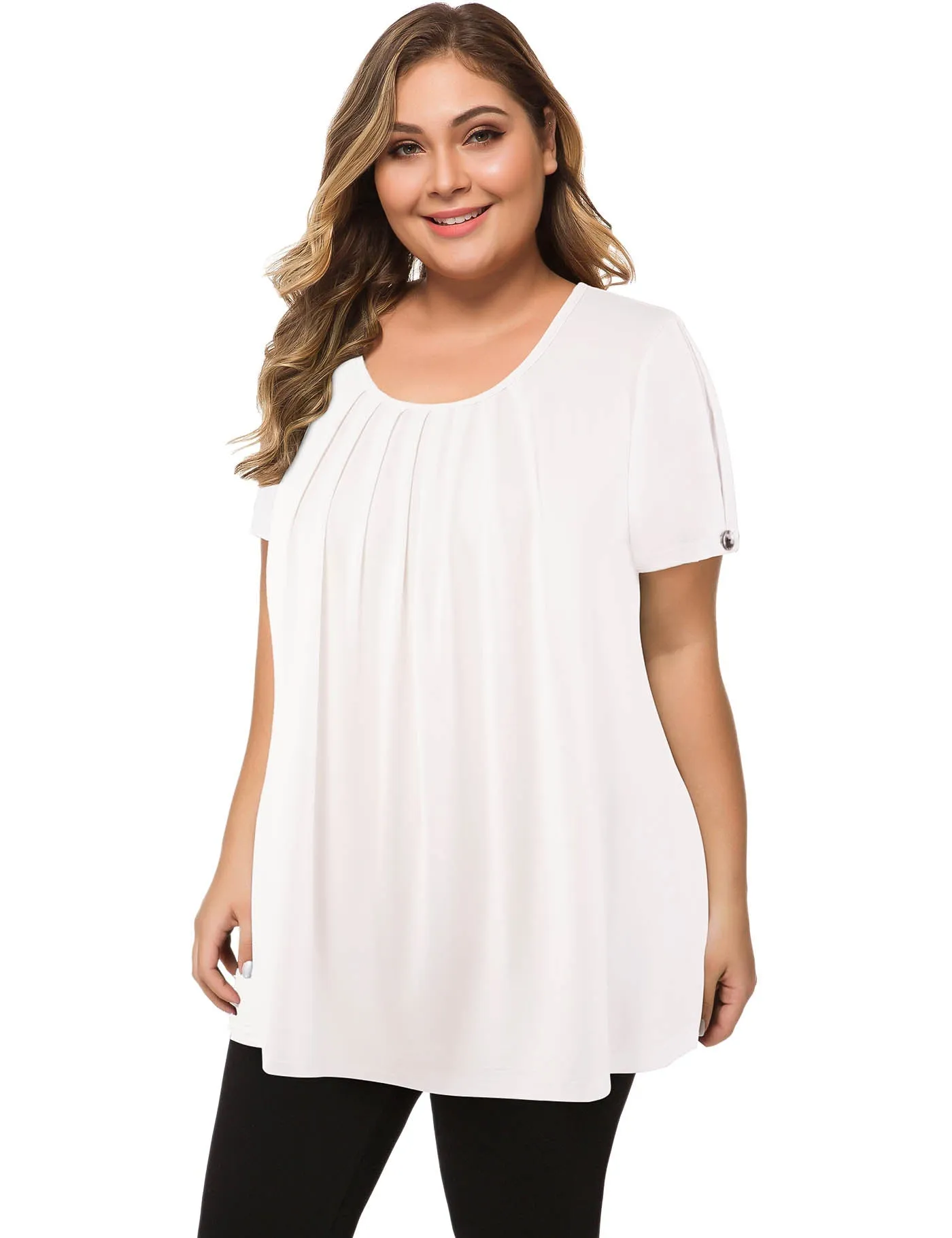 Plus Size Short Sleeve Flowy Top Casual Blouse Tunic