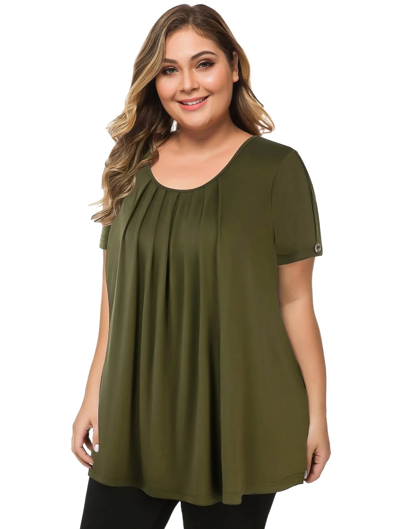 Plus Size Short Sleeve Flowy Top Casual Blouse Tunic