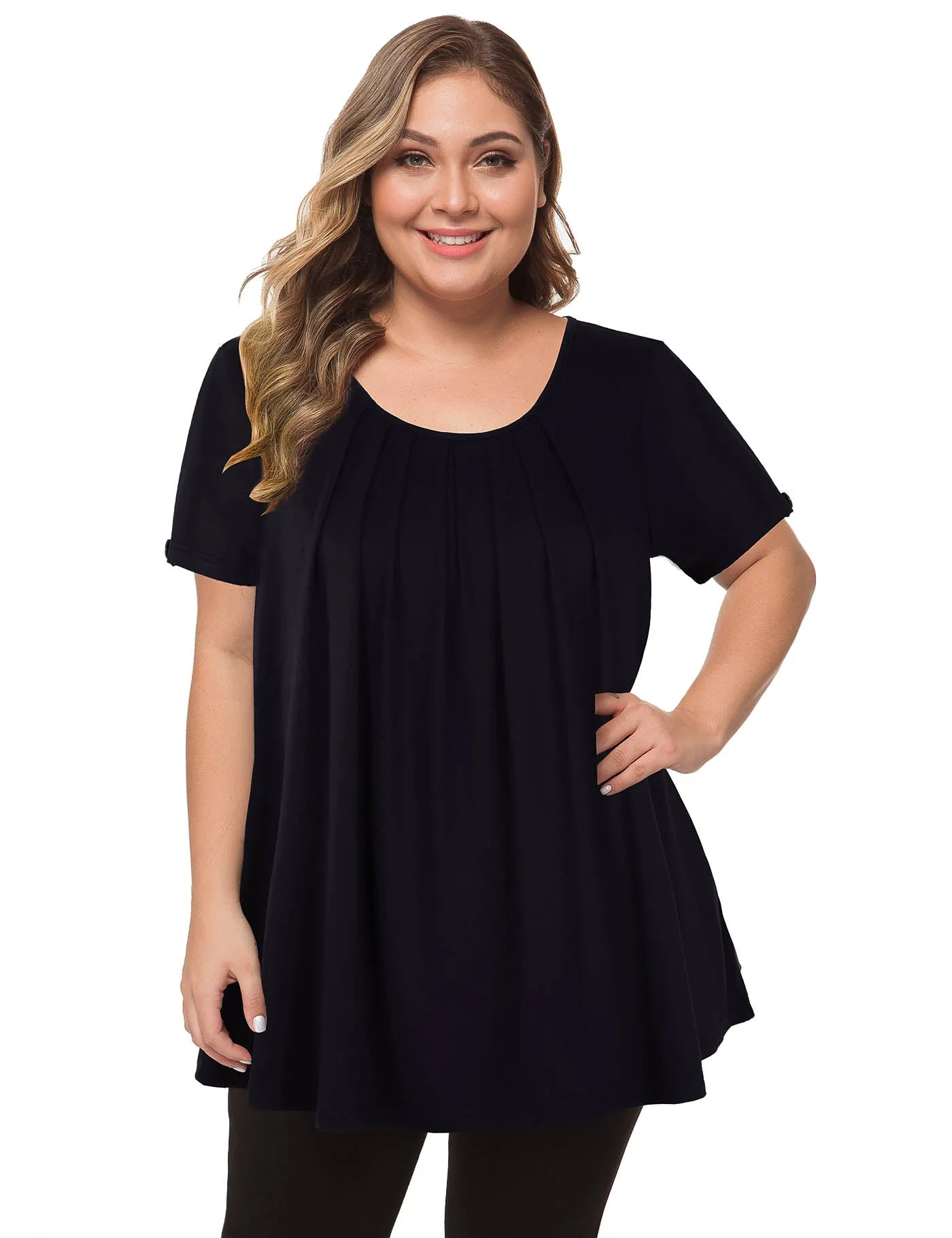 Plus Size Short Sleeve Flowy Top Casual Blouse Tunic