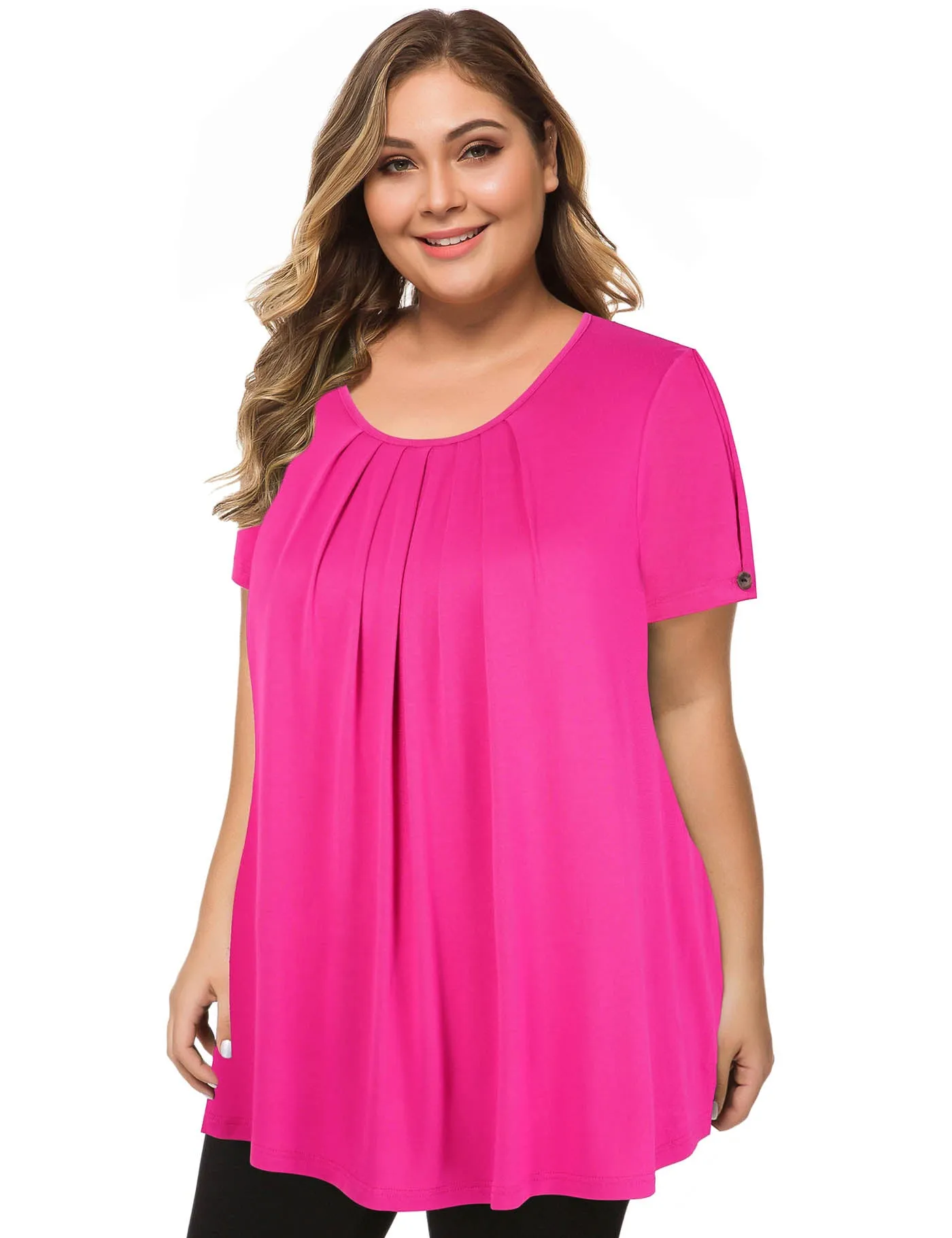 Plus Size Short Sleeve Flowy Top Casual Blouse Tunic
