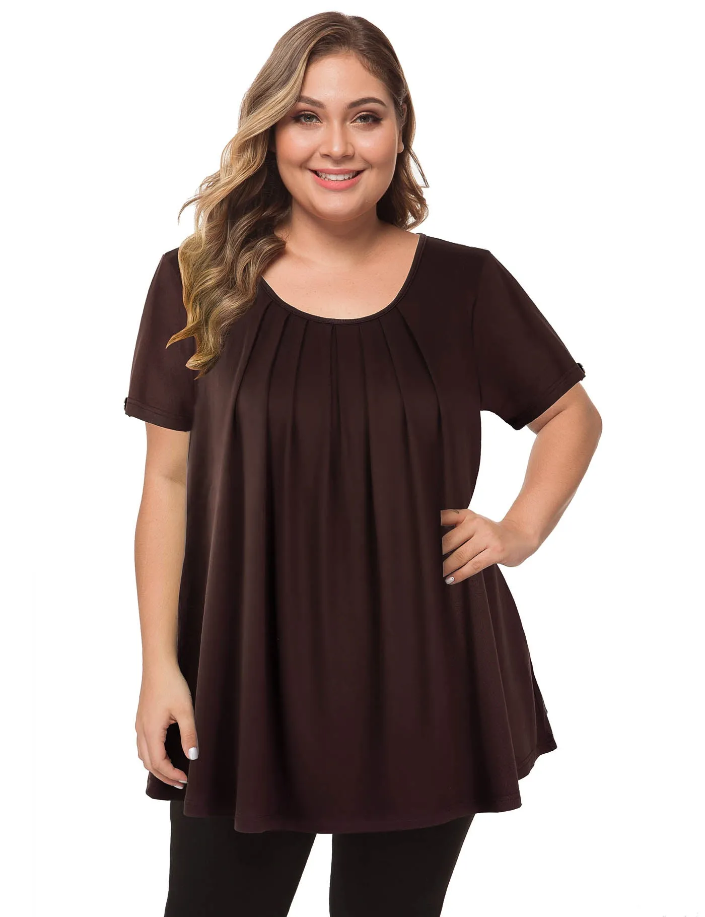 Plus Size Short Sleeve Flowy Top Casual Blouse Tunic
