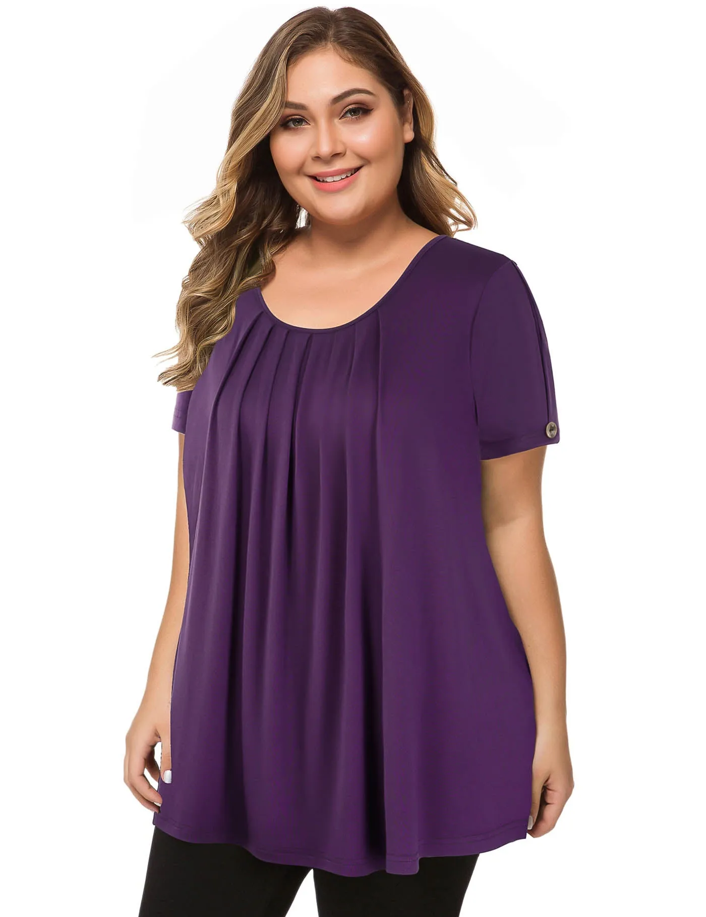 Plus Size Short Sleeve Flowy Top Casual Blouse Tunic