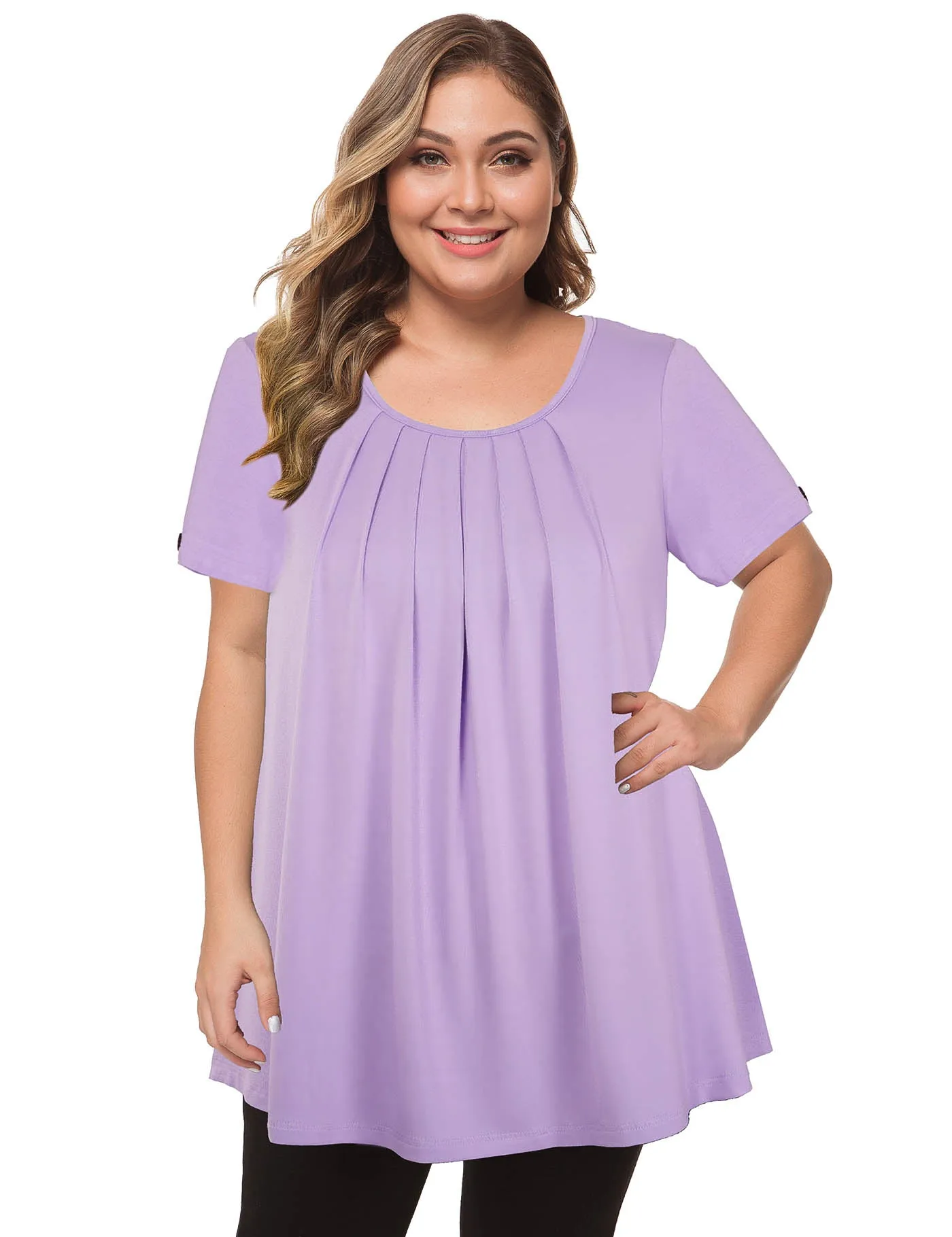 Plus Size Short Sleeve Flowy Top Casual Blouse Tunic