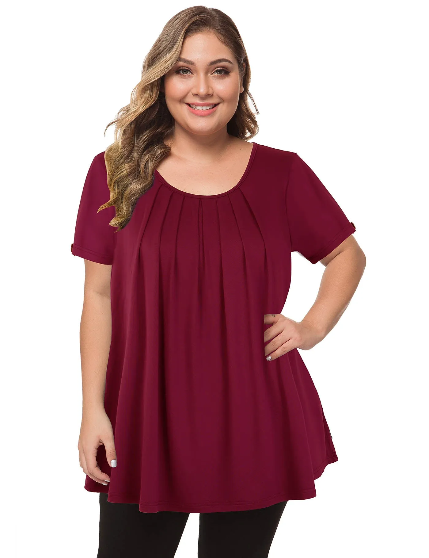 Plus Size Short Sleeve Flowy Top Casual Blouse Tunic