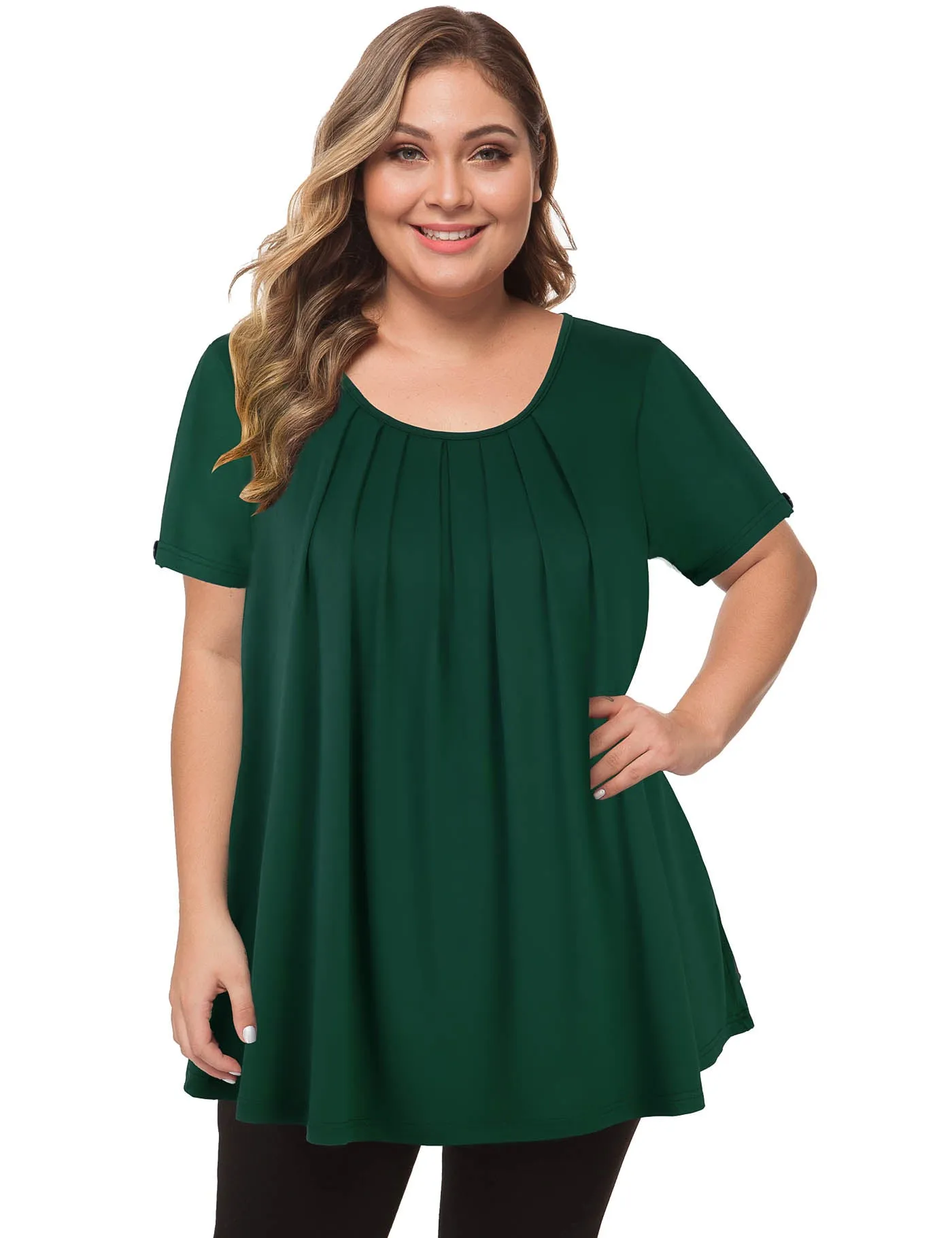 Plus Size Short Sleeve Flowy Top Casual Blouse Tunic