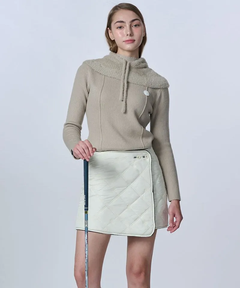 POSHERD Logo Quilted Reversible Padded Wrap Skirt - Ivory/Black