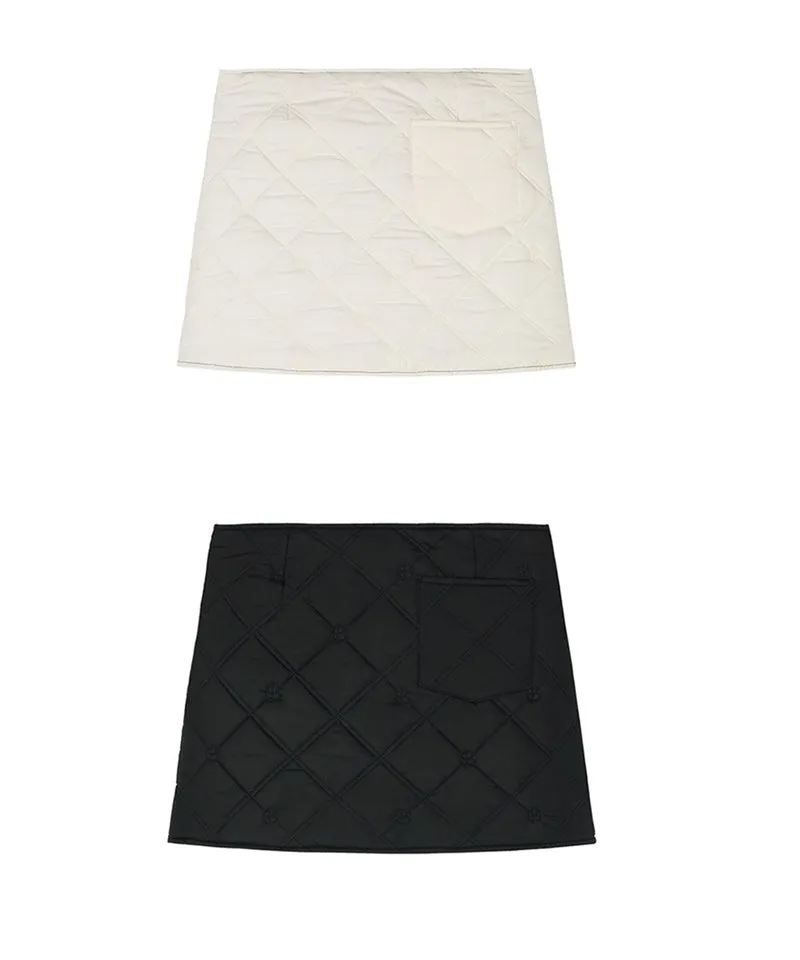 POSHERD Logo Quilted Reversible Padded Wrap Skirt - Ivory/Black