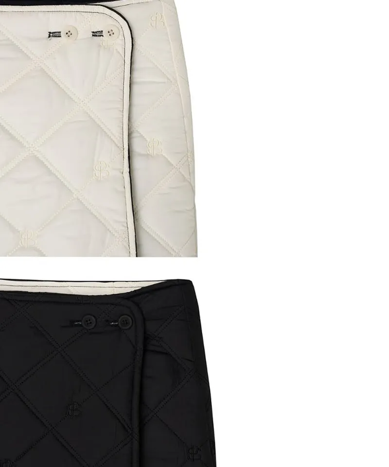 POSHERD Logo Quilted Reversible Padded Wrap Skirt - Ivory/Black