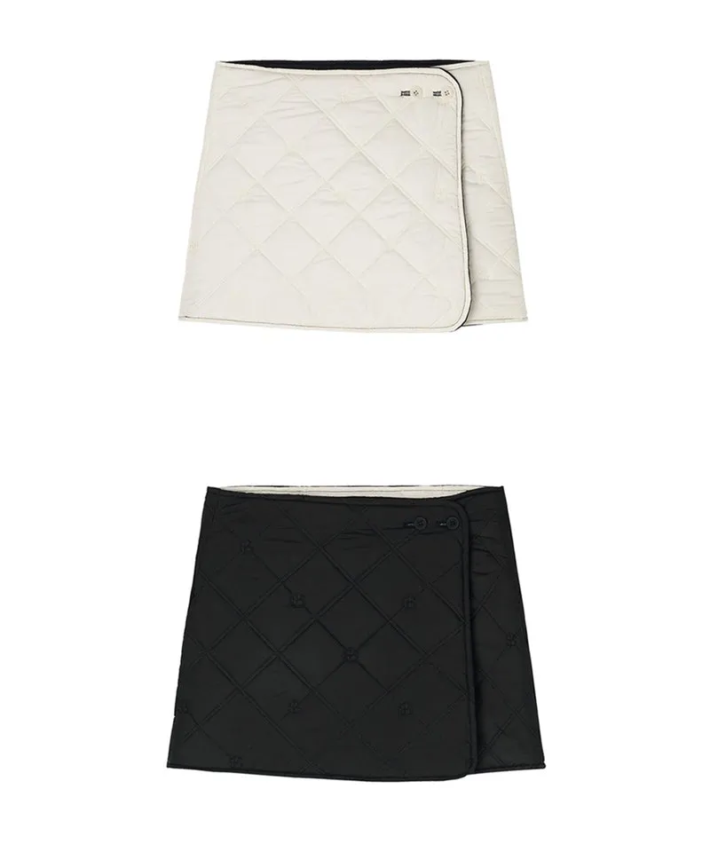 POSHERD Logo Quilted Reversible Padded Wrap Skirt - Ivory/Black