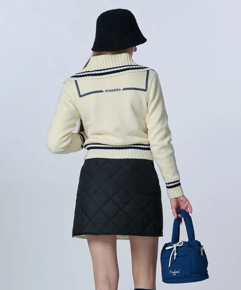 POSHERD Logo Quilted Reversible Padded Wrap Skirt - Ivory/Black