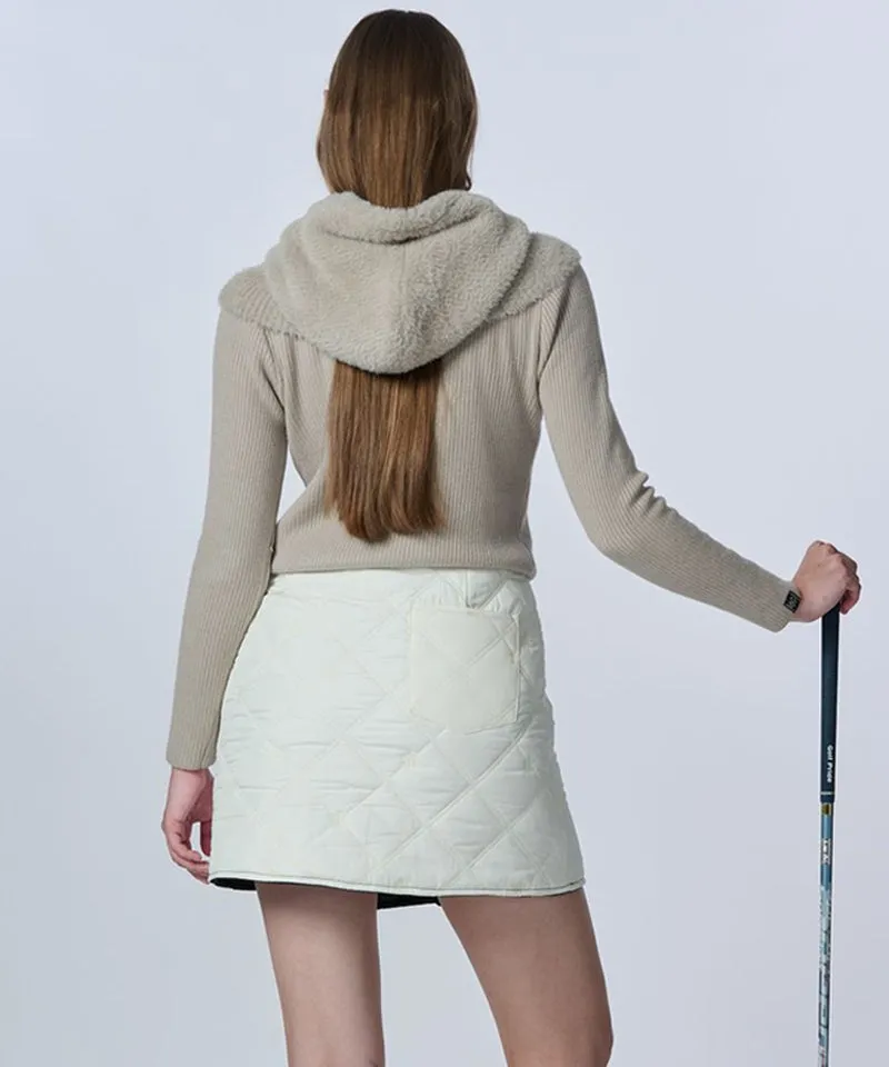POSHERD Logo Quilted Reversible Padded Wrap Skirt - Ivory/Black