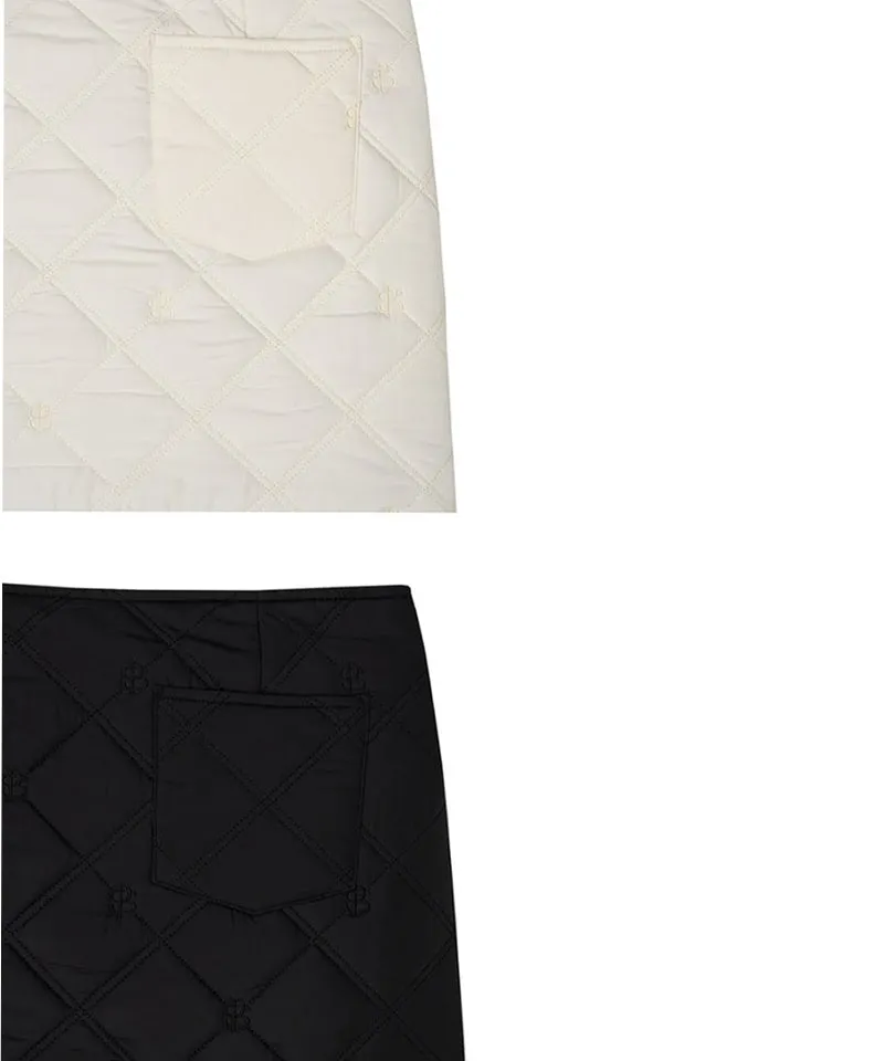 POSHERD Logo Quilted Reversible Padded Wrap Skirt - Ivory/Black