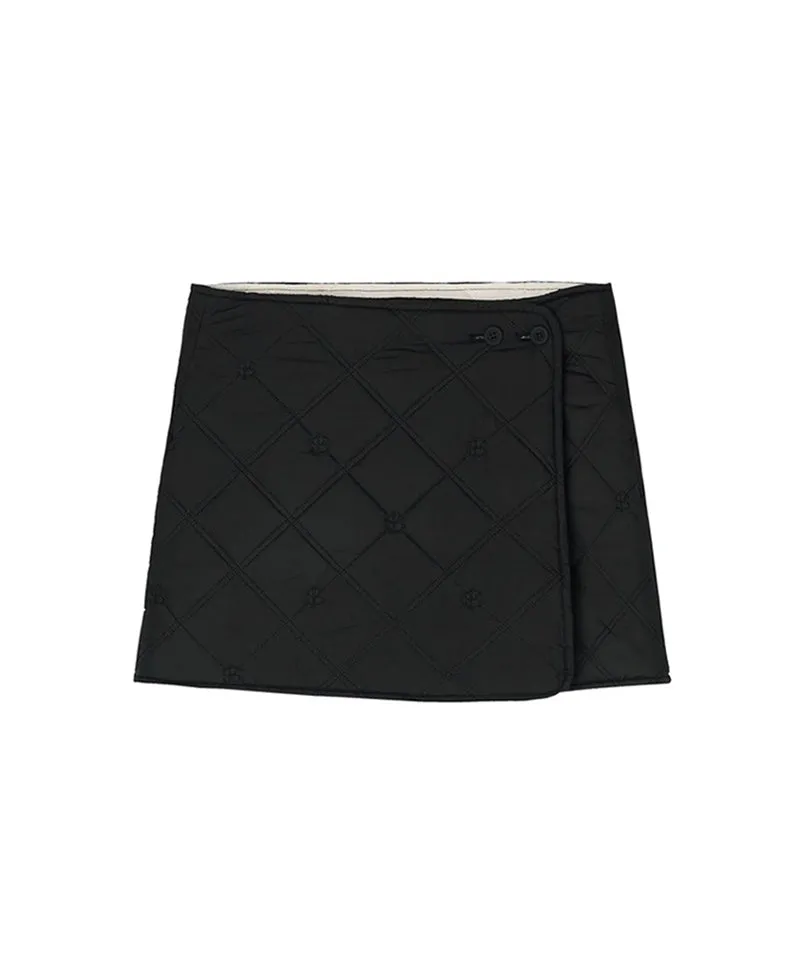 POSHERD Logo Quilted Reversible Padded Wrap Skirt - Ivory/Black