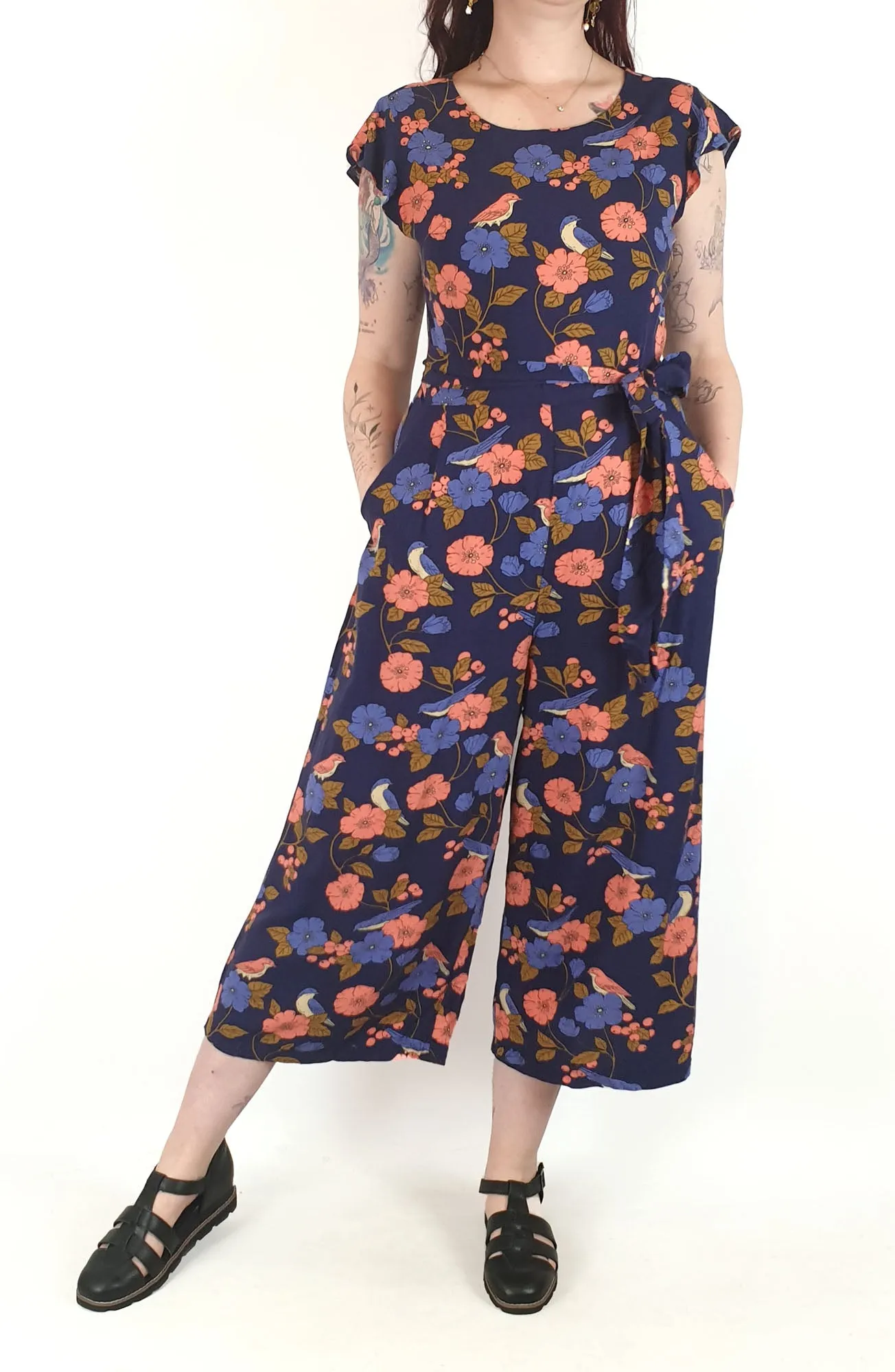 Princess Highway navy floral jumpsuit size 12